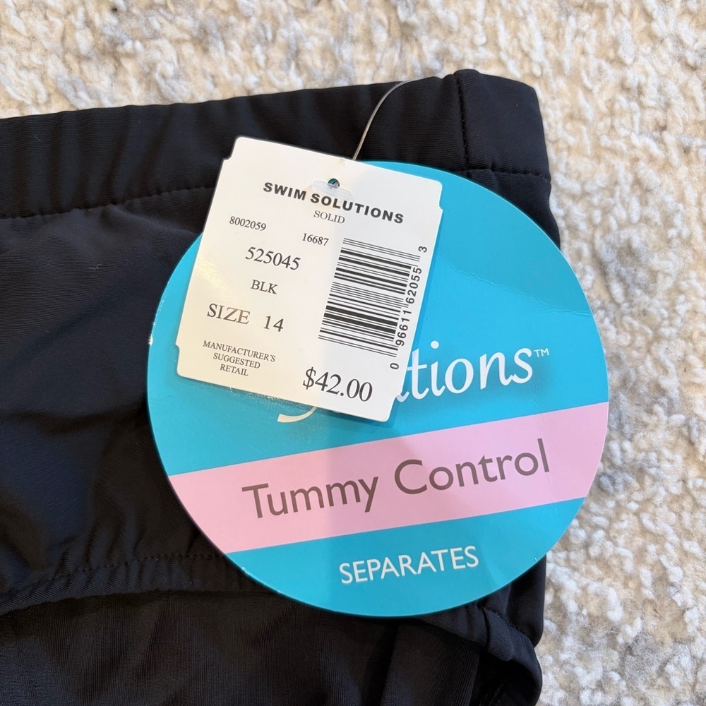 Swim Solutions Black 14 Tummy Control Bikini Bottoms Vacation Shapewear Beach - Picture 2 of 3